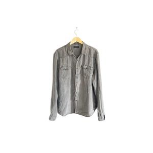 Lucky Brand Classic Fit Men’s Gray Long Sleeve Snap Buttons 100% Linen Size XL